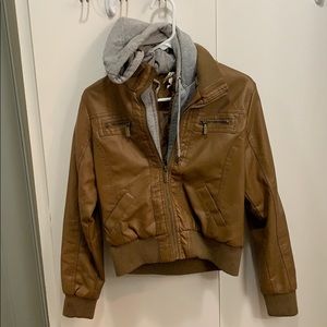 Brown and grey hooded jacket